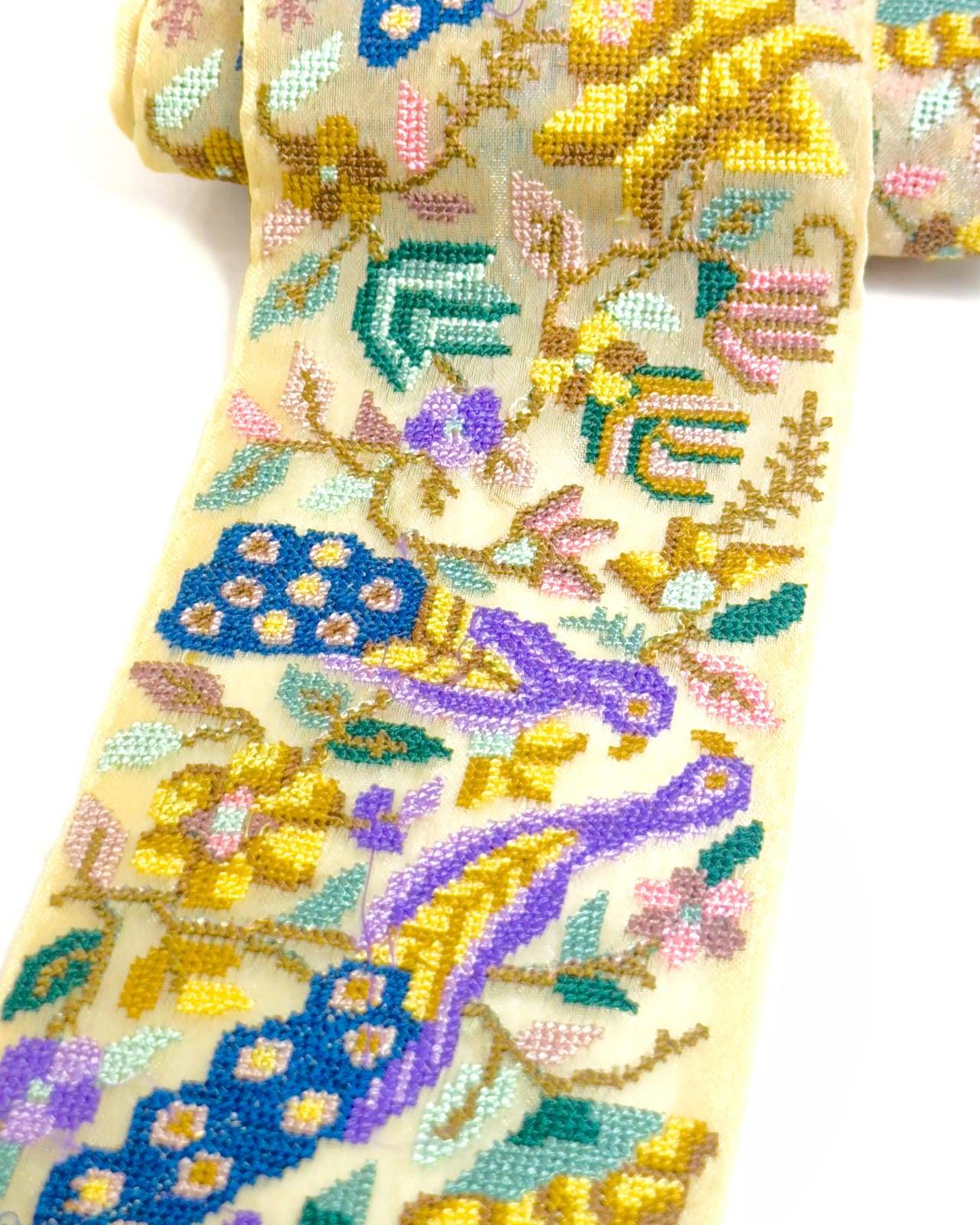 Embroidered Peacock Motif Indian Ribbon Trim Cross-Stitch - Bharat trading