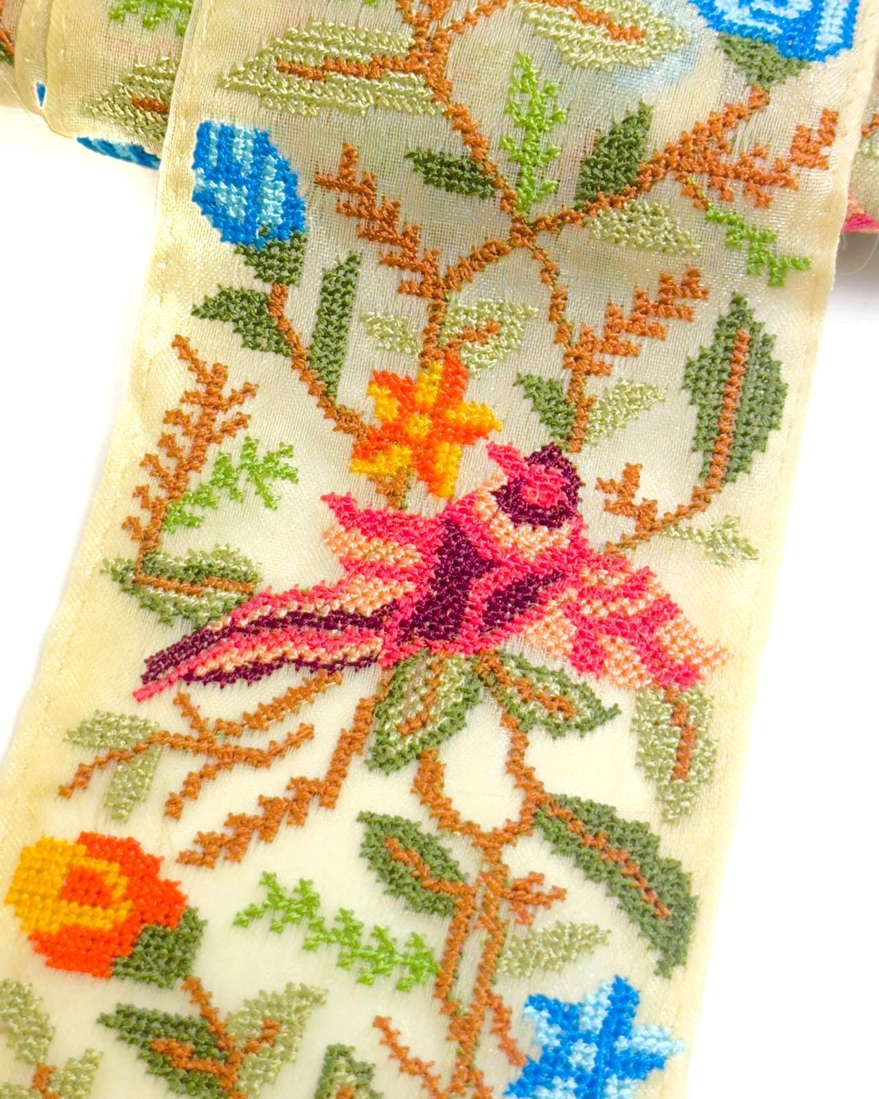 Embroidered Bird Motif Indian Ribbon Trim - Bharat trading