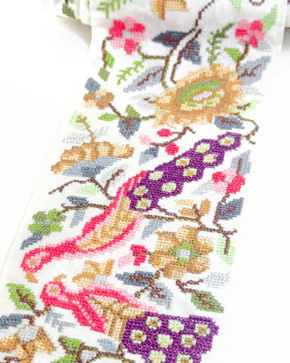 Embroidered Peacock Motif Indian Ribbon Trim Cross-Stitch - Bharat trading