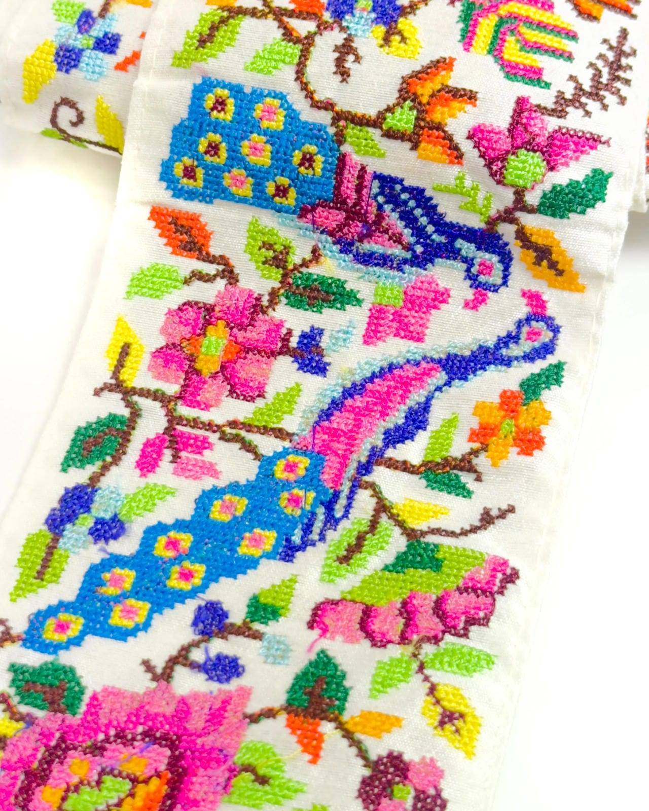 Embroidered Peacock Motif Indian Ribbon Trim Cross-Stitch - Bharat trading