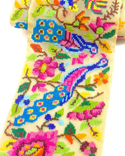 Embroidered Peacock Motif Indian Ribbon Trim Cross-Stitch - Bharat trading