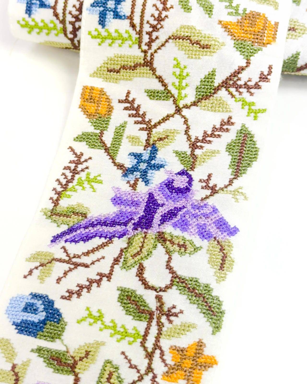 Embroidered Bird Motif Indian Ribbon Trim - Bharat trading