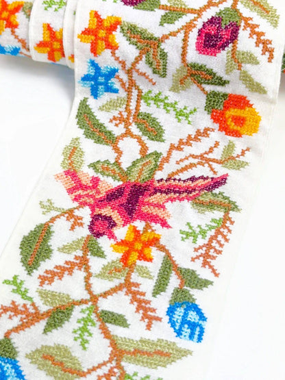 Embroidered Bird Motif Indian Ribbon Trim - Bharat trading