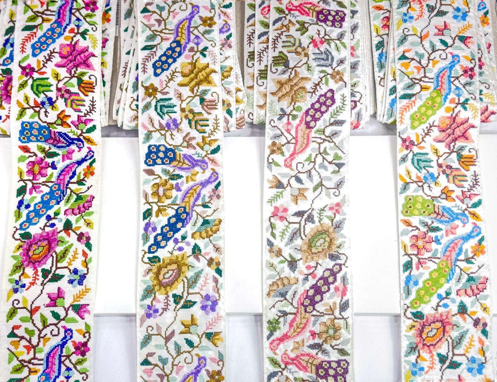 Embroidered Peacock Motif Indian Ribbon Trim Cross-Stitch - Bharat trading