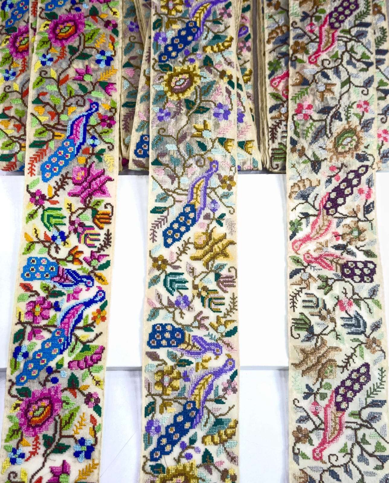 Embroidered Peacock Motif Indian Ribbon Trim Cross-Stitch - Bharat trading