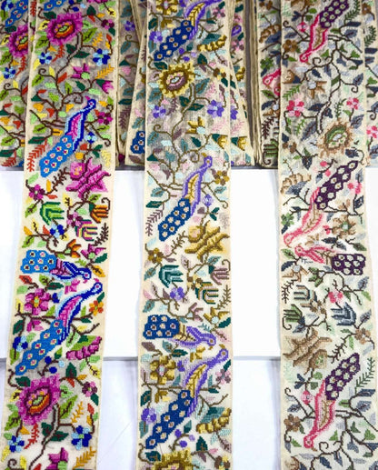 Embroidered Peacock Motif Indian Ribbon Trim Cross-Stitch - Bharat trading