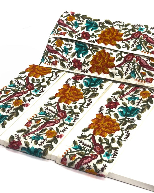 Embroidered Bird Motif Indian Ribbon Trim - Bharat trading