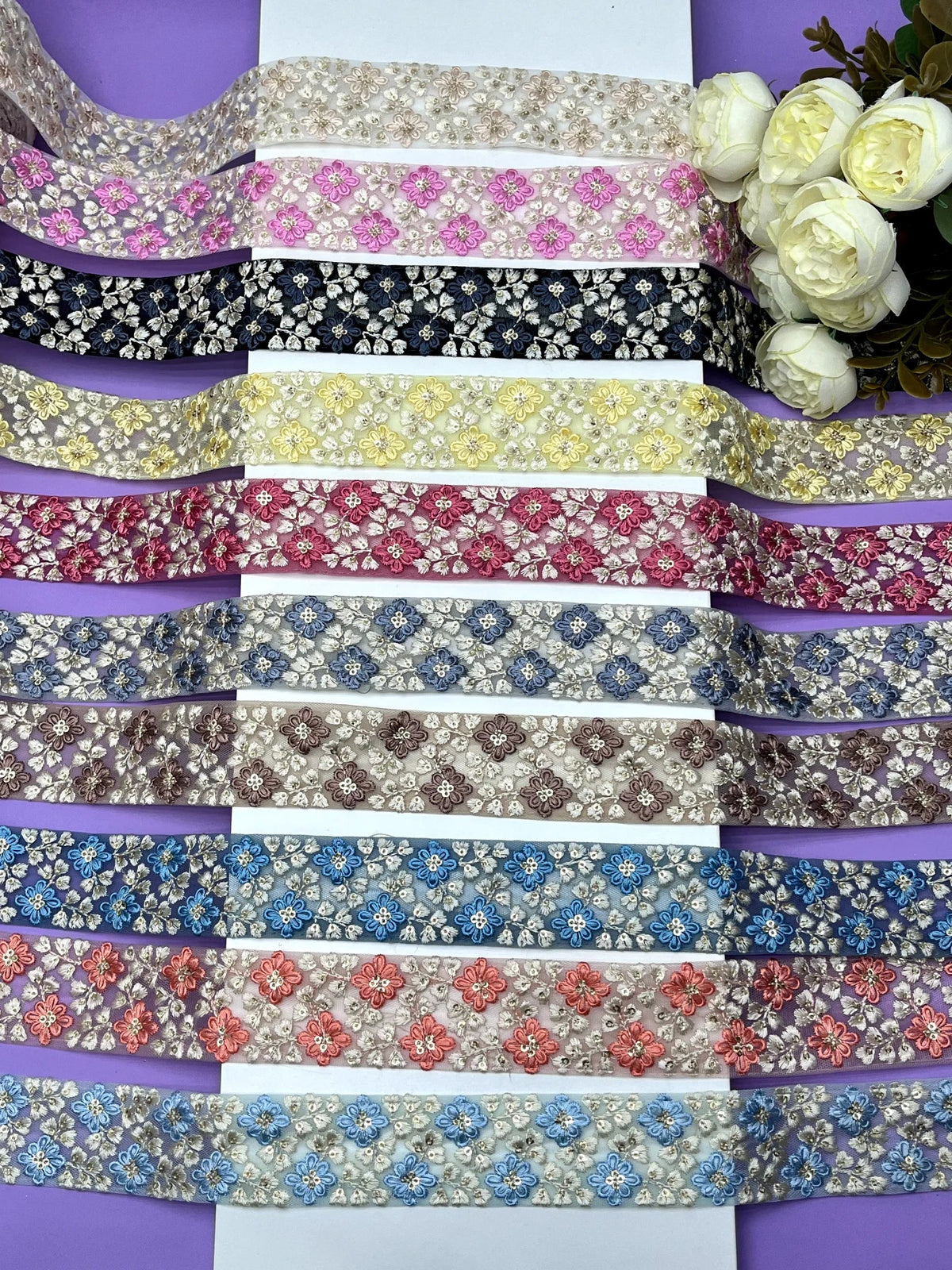 Embroidered Zari Border 126 – 9 Colours | Artiza Lace