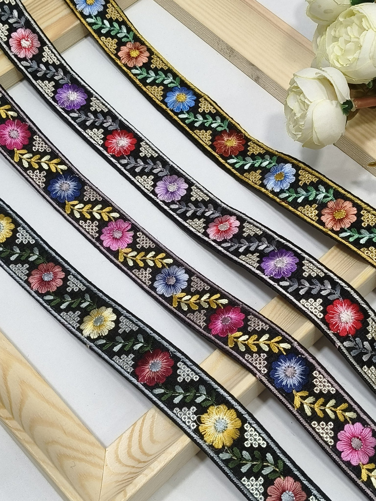 Embroidered Zari Border 136 – 16 Colours | Artiza Lace