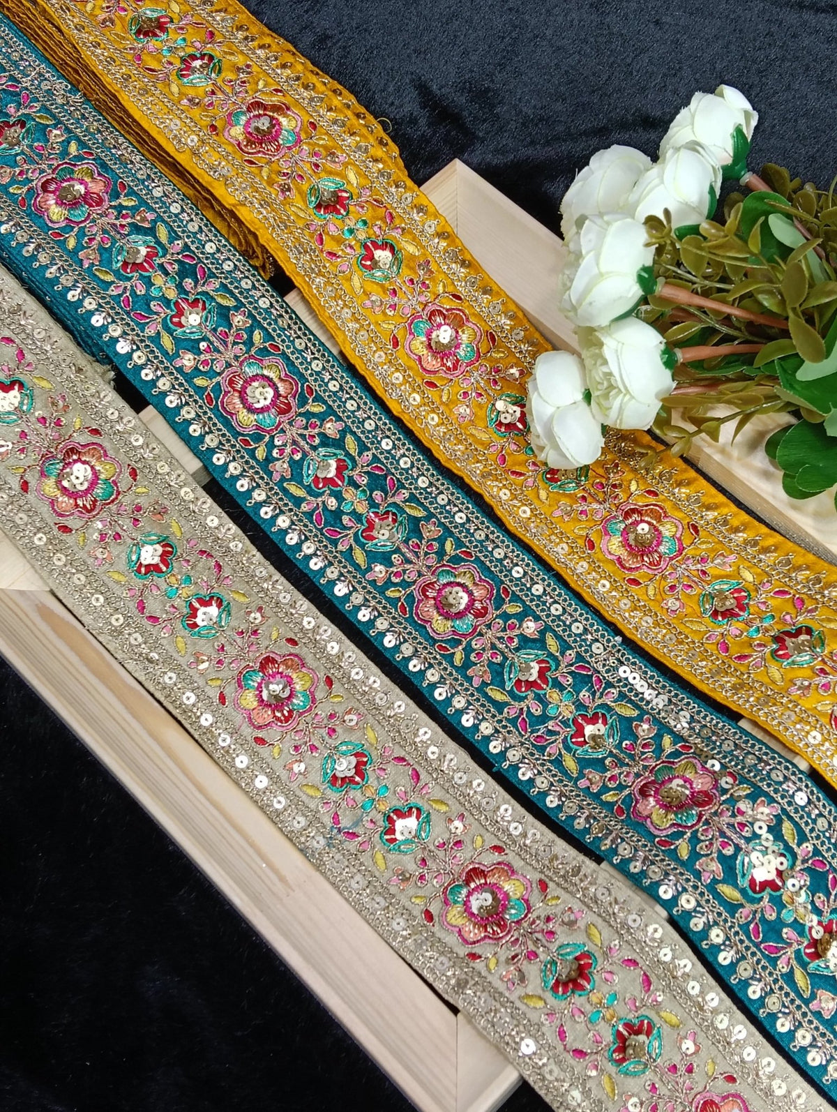 Coding Embroidered Zari Border 01 – 11 Colours | Artiza Lace