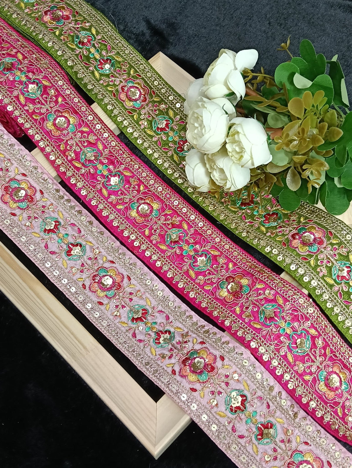 Coding Embroidered Zari Border 01 – 11 Colours | Artiza Lace