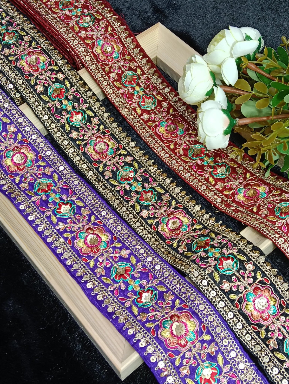 Coding Embroidered Zari Border 01 – 11 Colours | Artiza Lace