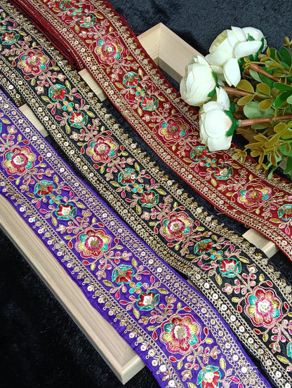 Coding Embroidered Zari Border 01 – 11 Colours | Artiza Lace